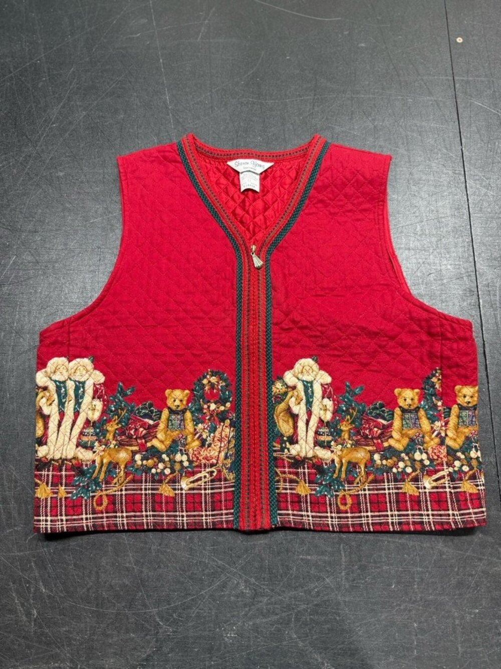 Vintage Sharon Young Christmas Quilted Vest Women's XL Teddy Bear Santa
